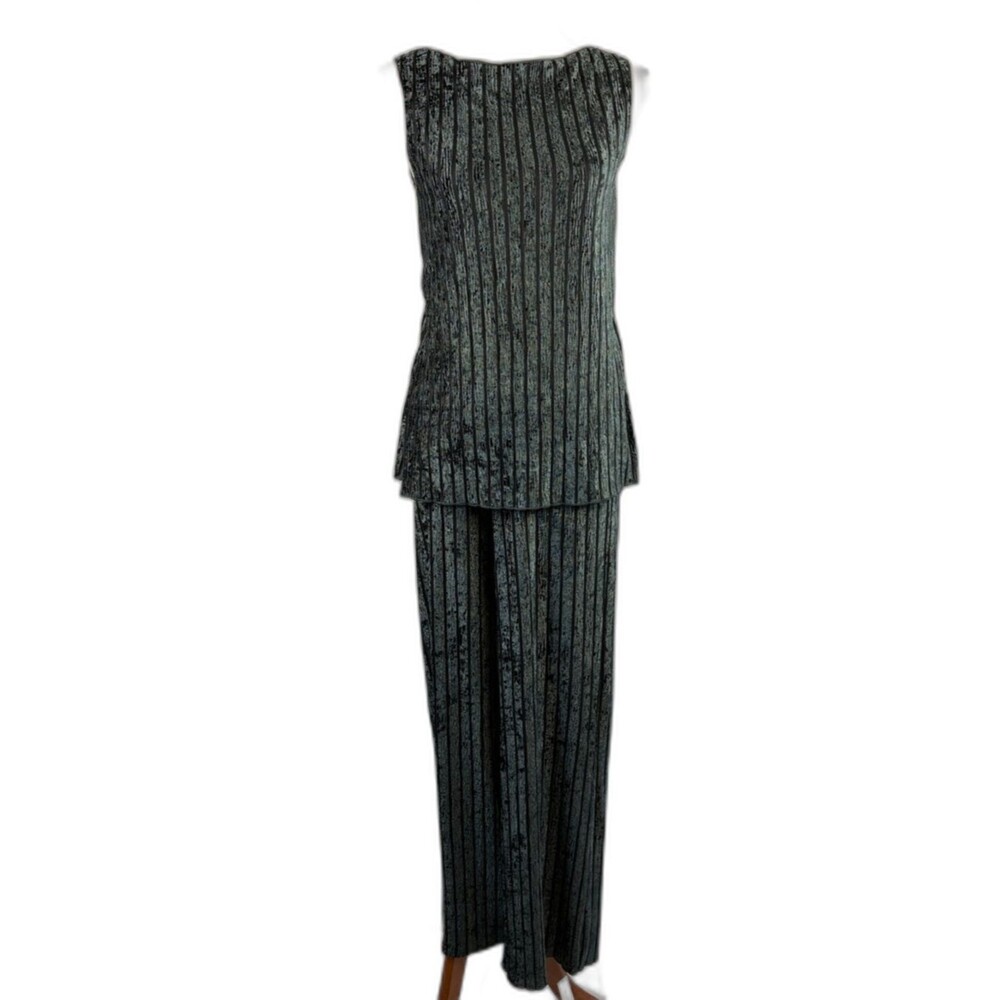 Reformation Elora Knit Nori Green 2 Piece Plisse Set Pants & Top S Chic Glam Lux